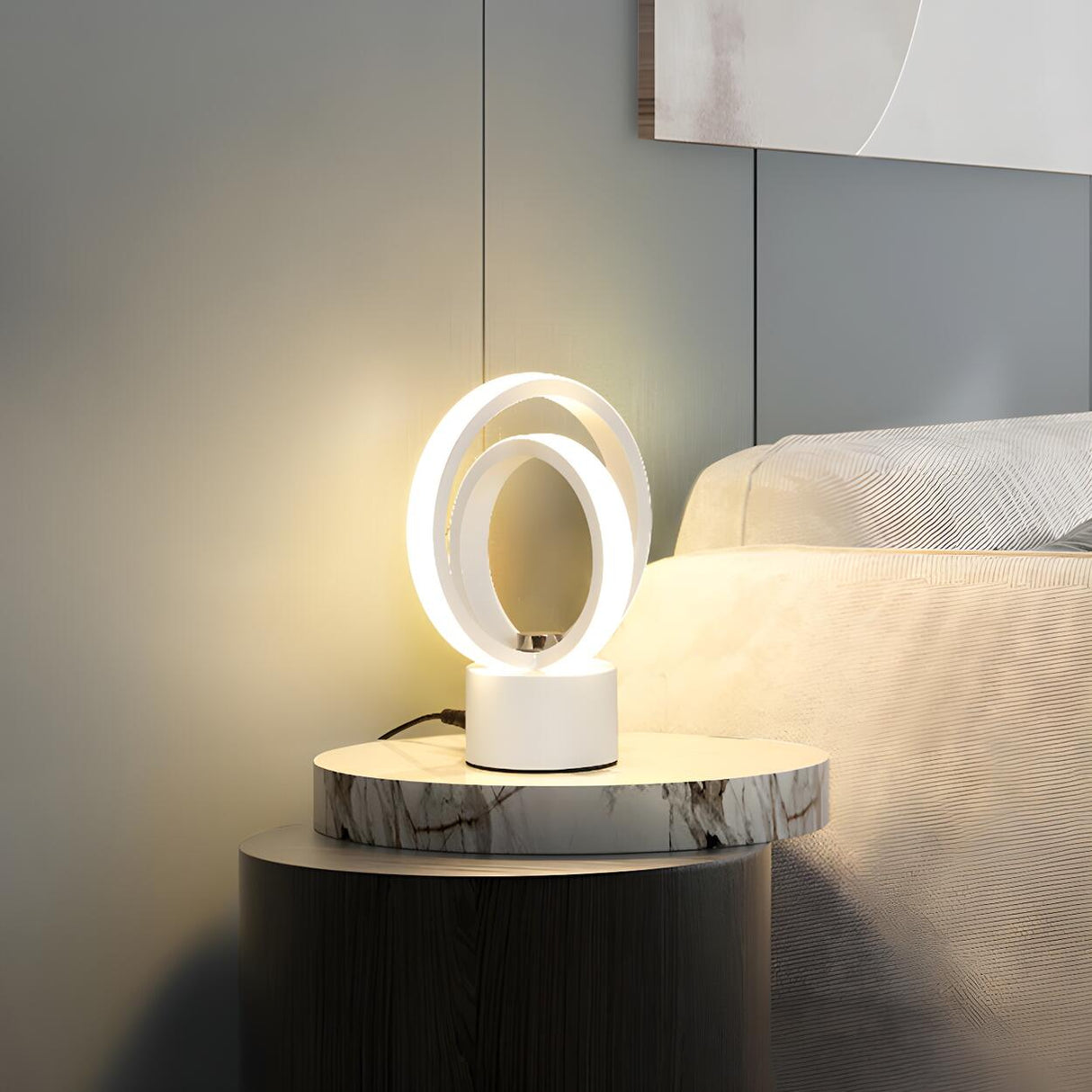 Creative Linear Circle LED Metal Bedroom Table Lamp Image - 5