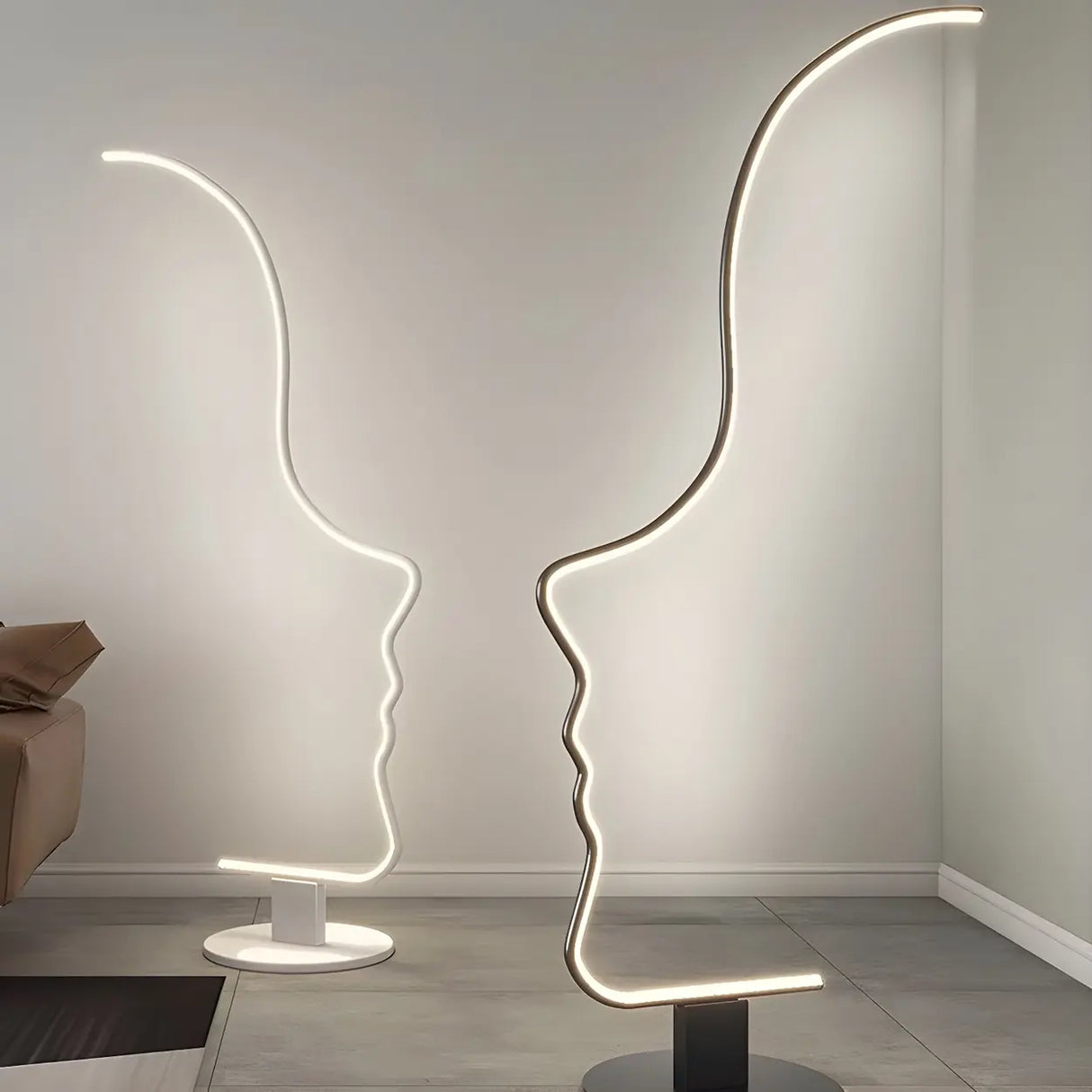 Creative Living Room Abstract Face LED Floor Lamp Image - 1