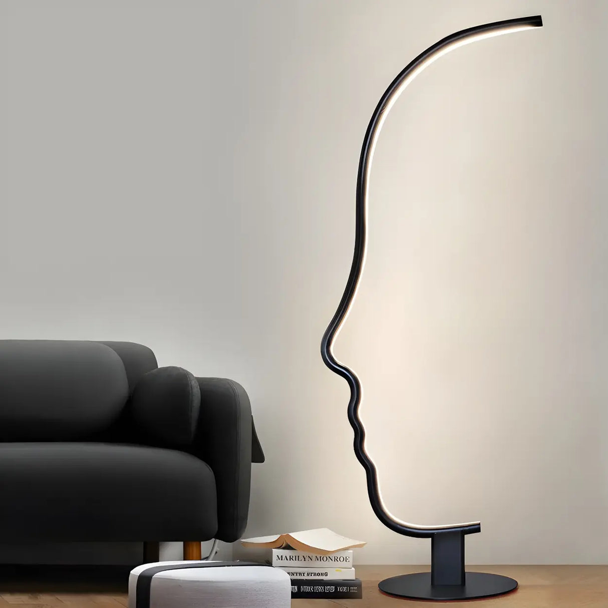 Creative Living Room Abstract Face LED Floor Lamp Image - 16