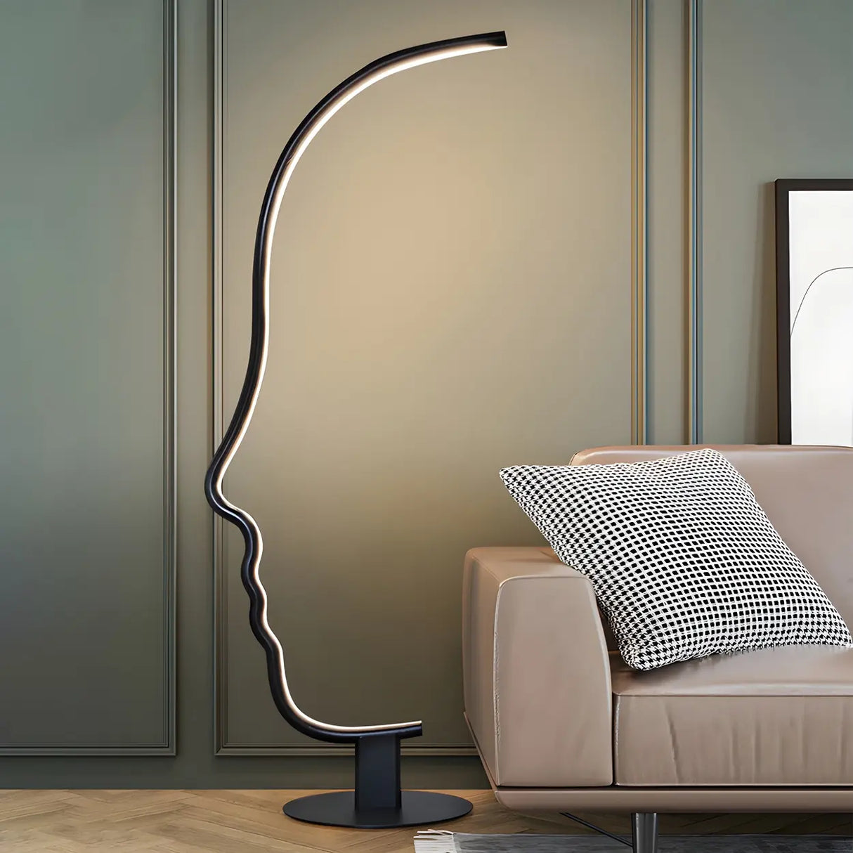 Creative Living Room Abstract Face LED Floor Lamp Image - 18