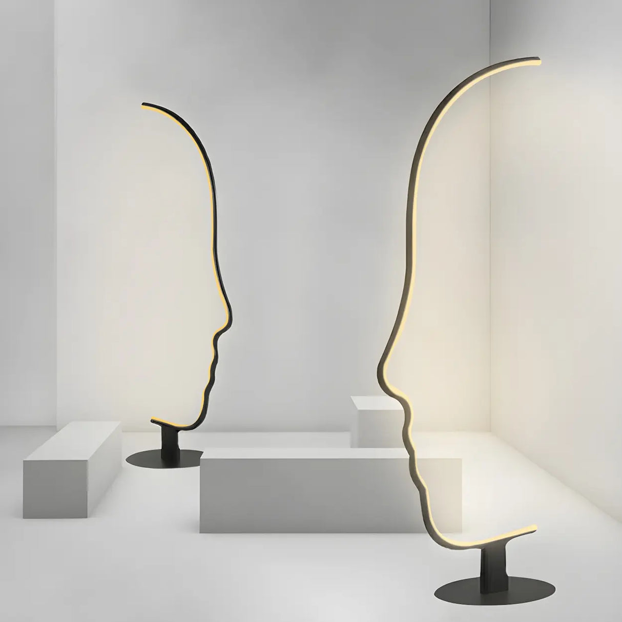 Creative Living Room Abstract Face LED Floor Lamp Image - 4