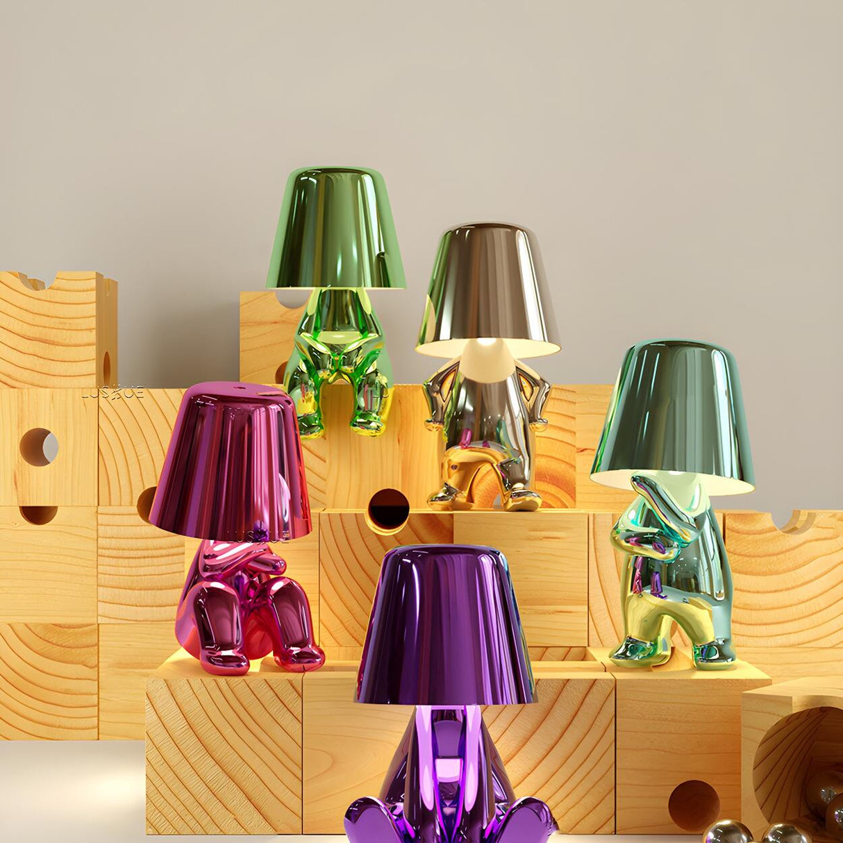 Creative Macaron Metal Man LED Bedroom Table Lamp Image - 4