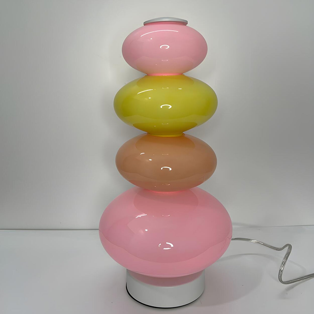 Creative Macaron Round Glass Shade Pagoda Table Lamp Image - 10