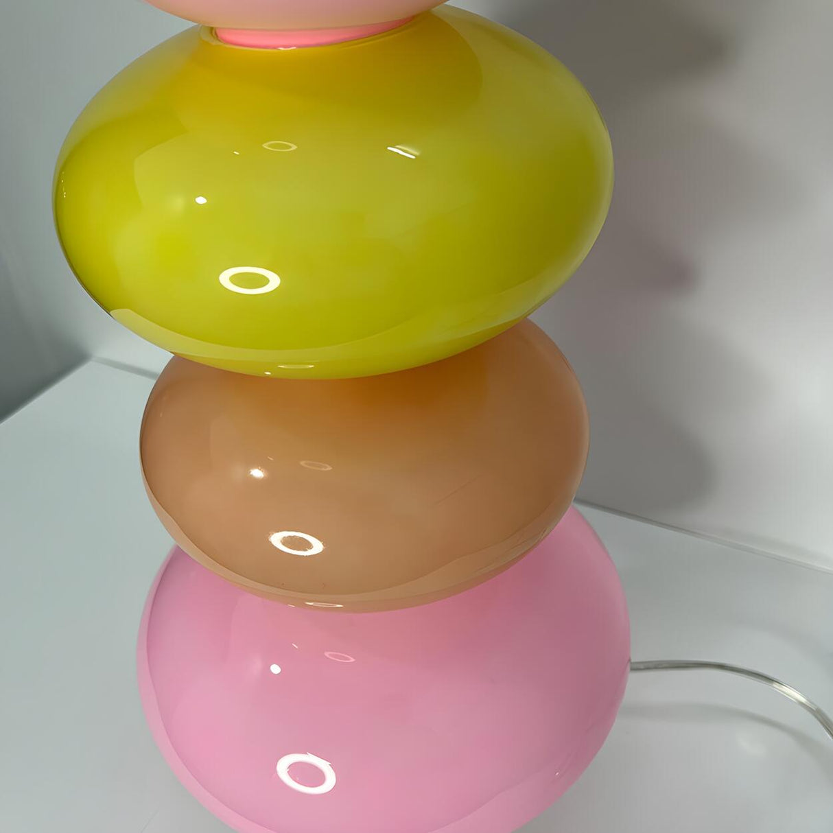 Creative Macaron Round Glass Shade Pagoda Table Lamp Image - 13