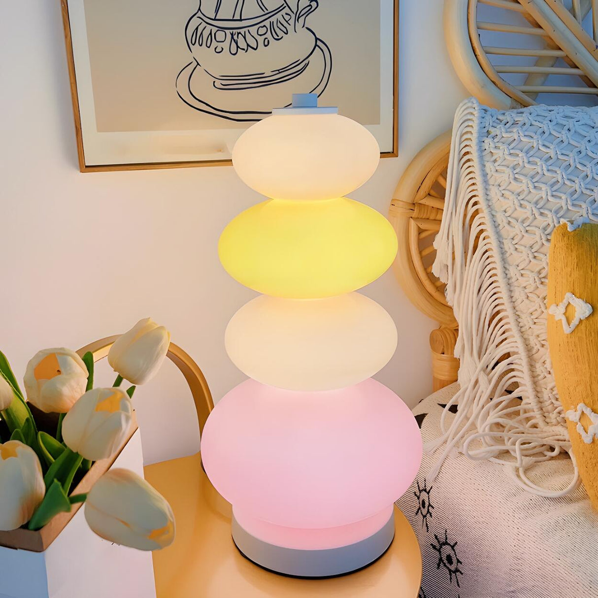 Creative Macaron Round Glass Shade Pagoda Table Lamp Image - 3