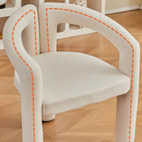 Creative Open Slat Back Velvet Arm Dining Chair Orange Image - 14