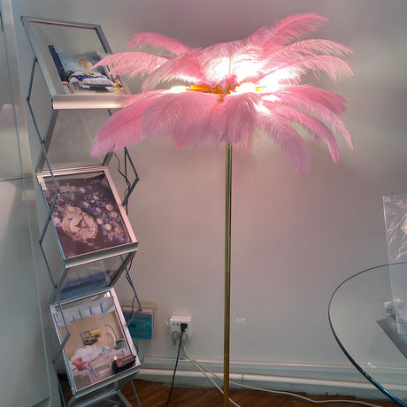 Creative Pink Feather Palm Tree Metal LED Floor Lamp Image - 1