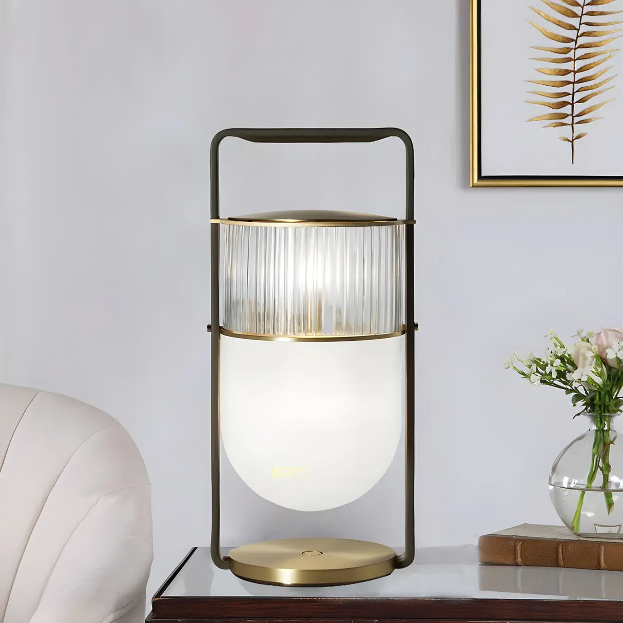 Creative Portable Glass Lantern Black Brass Table Lamp Image - 2