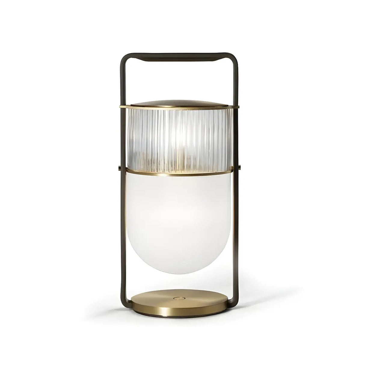 Creative Portable Glass Lantern Black Brass Table Lamp Image - 3