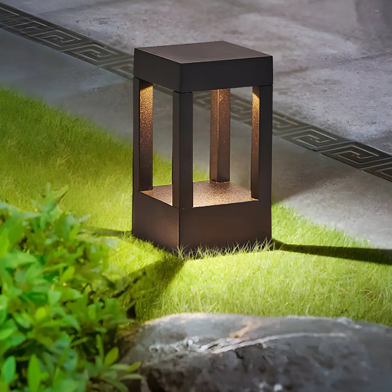 Creative Rectangular Frame Metal Outdoor Path Lamp Image - 1