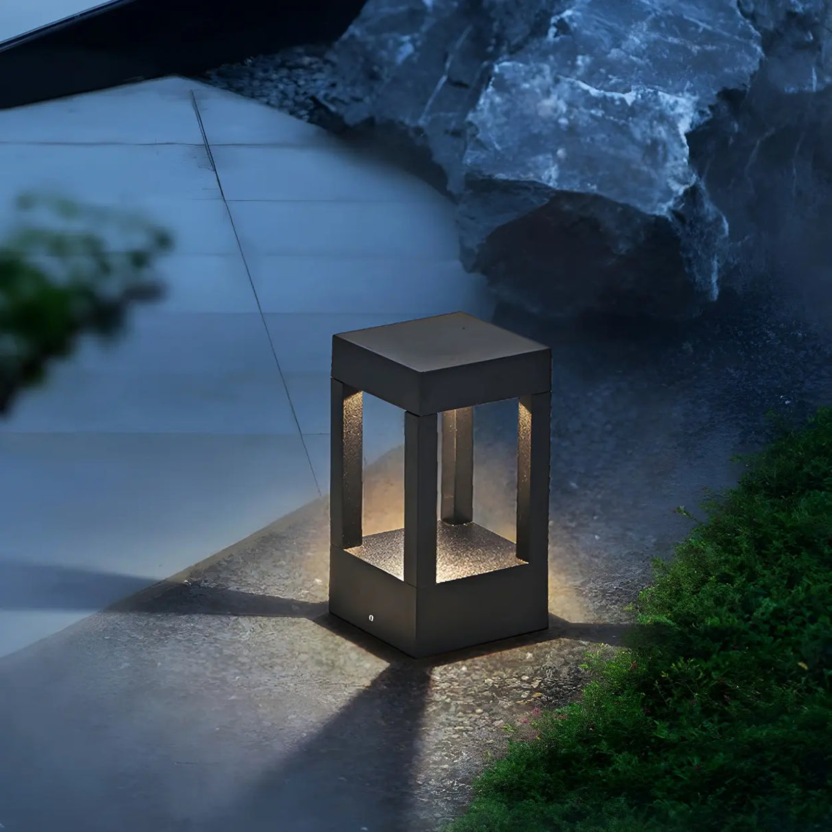 Creative Rectangular Frame Metal Outdoor Path Lamp Image - 5