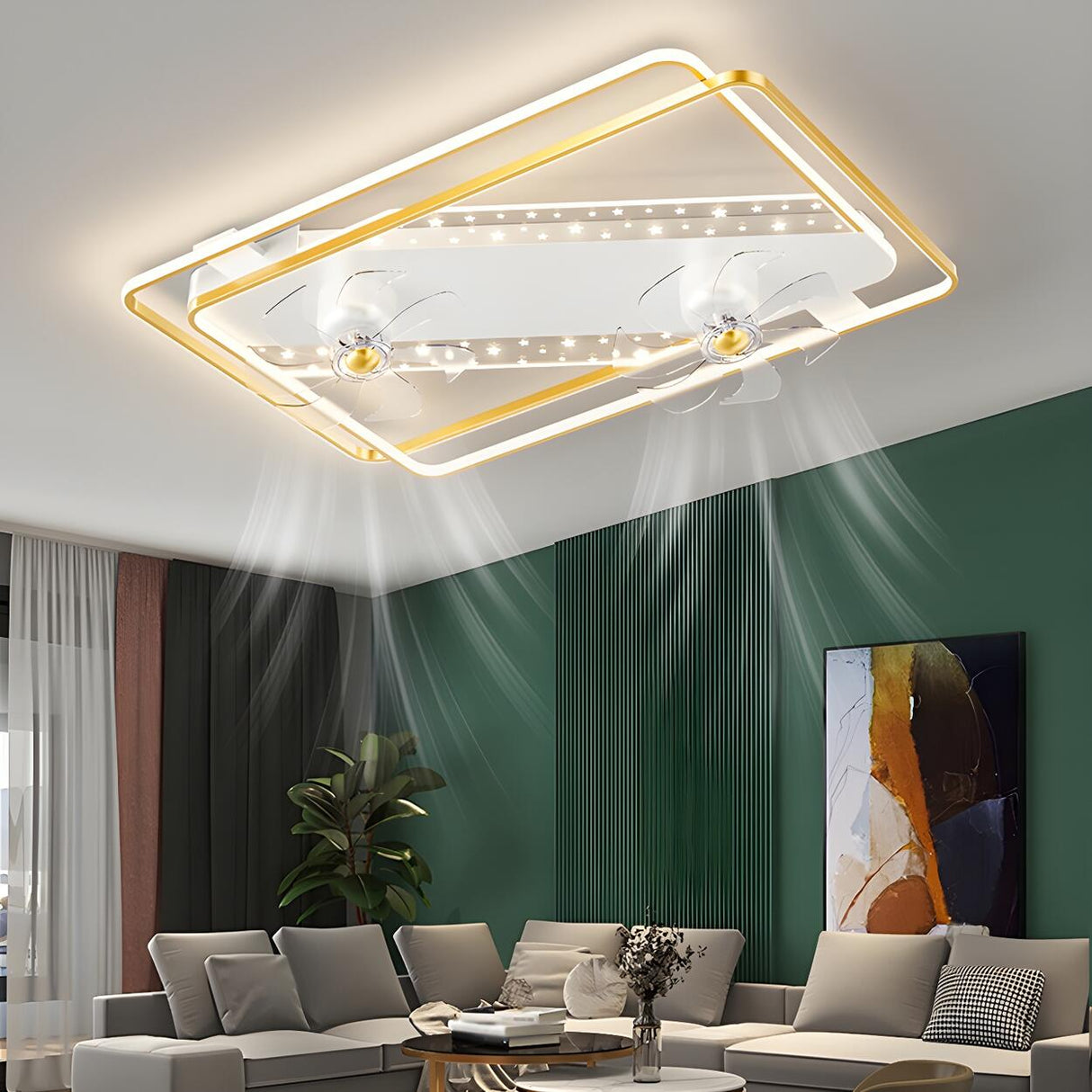 Creative Rectangular Geometric Ceiling Fan with Light Image - 1