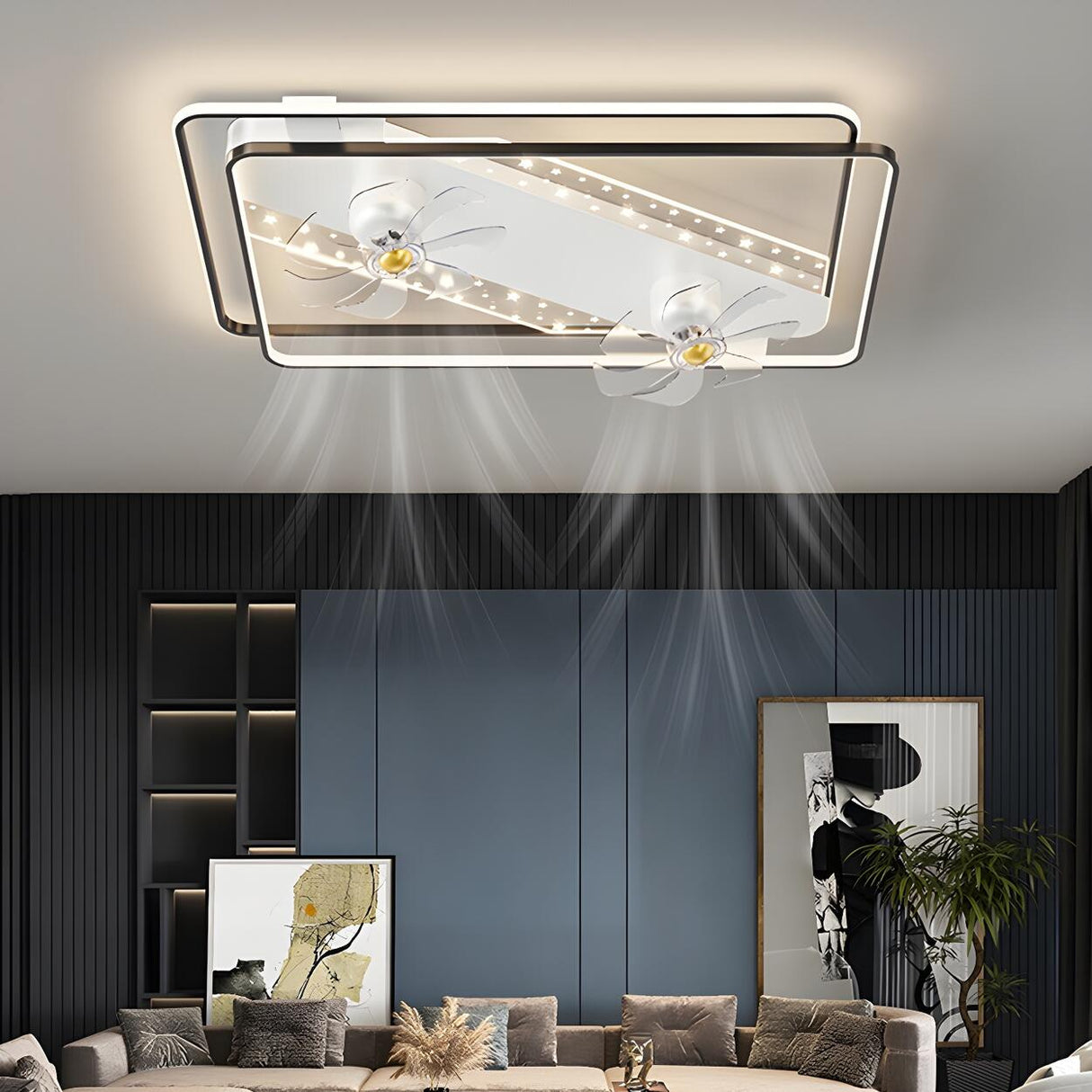 Creative Rectangular Geometric Ceiling Fan with Light Image - 7