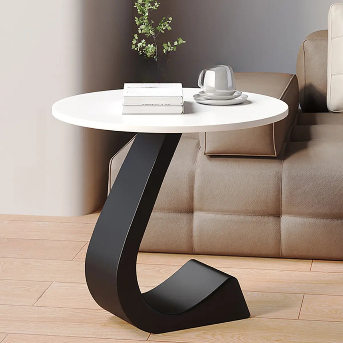 Creative Round Sintered Stone Pedestal Chairside Table Image - 3