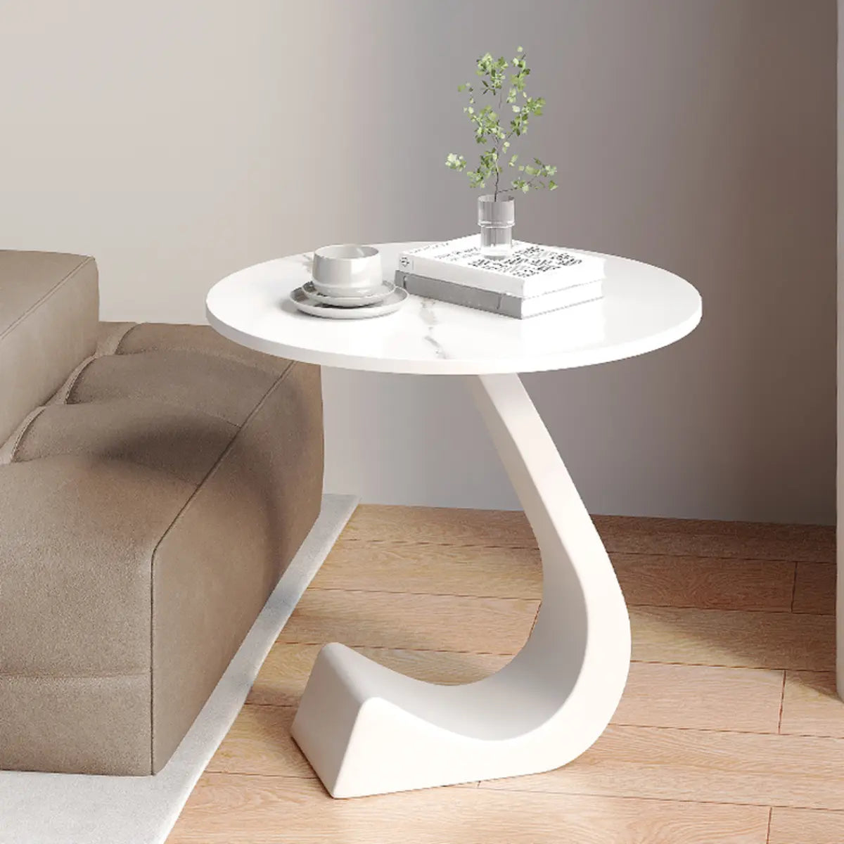 Creative Round Sintered Stone Pedestal Chairside Table Image - 6