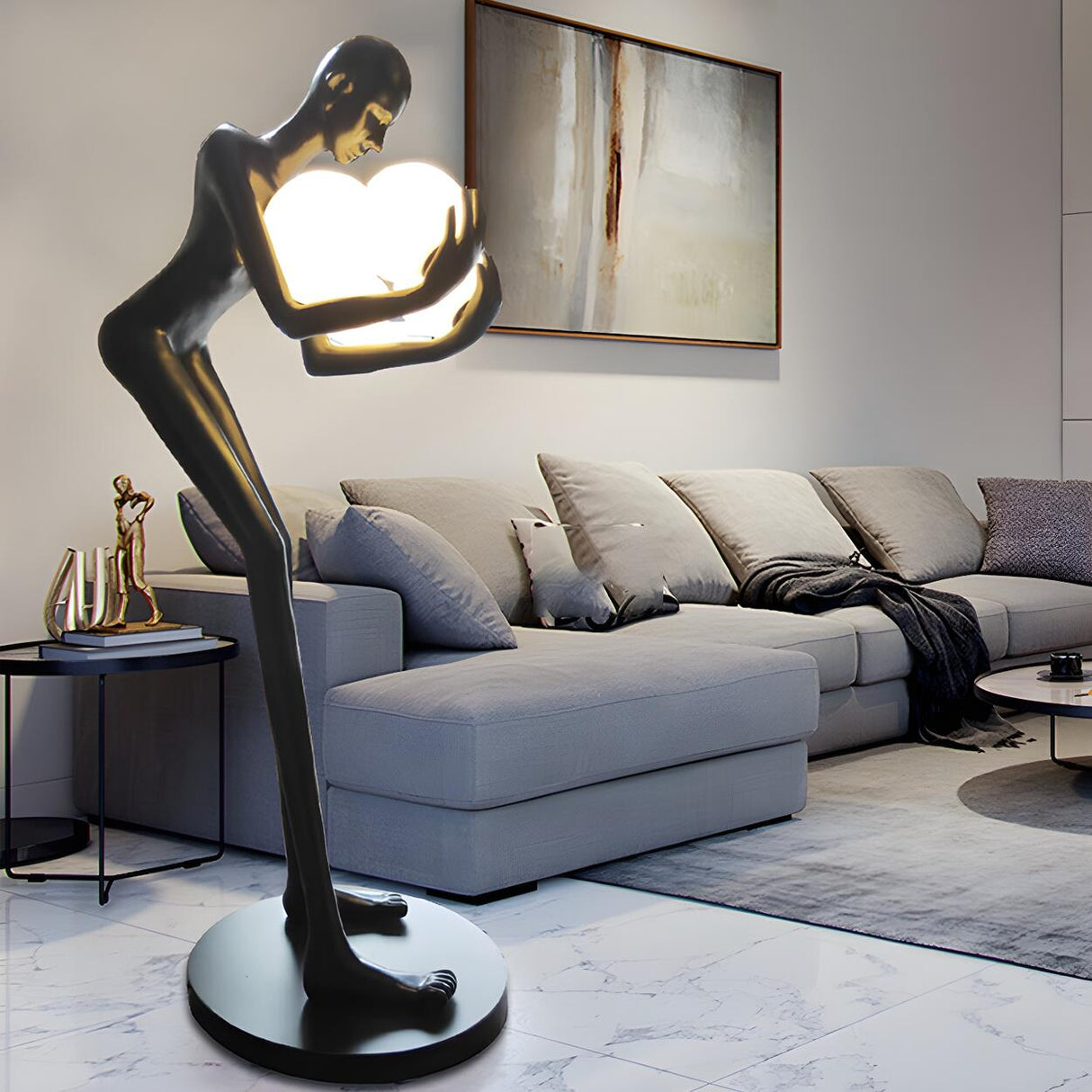 Creative Sculptural Human Figure and Globe Floor Lamp Image - 4