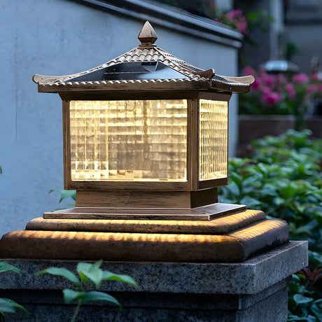 Creative Solar Chinese Pavilion Cube Outdoor Table Lamp Image - 1