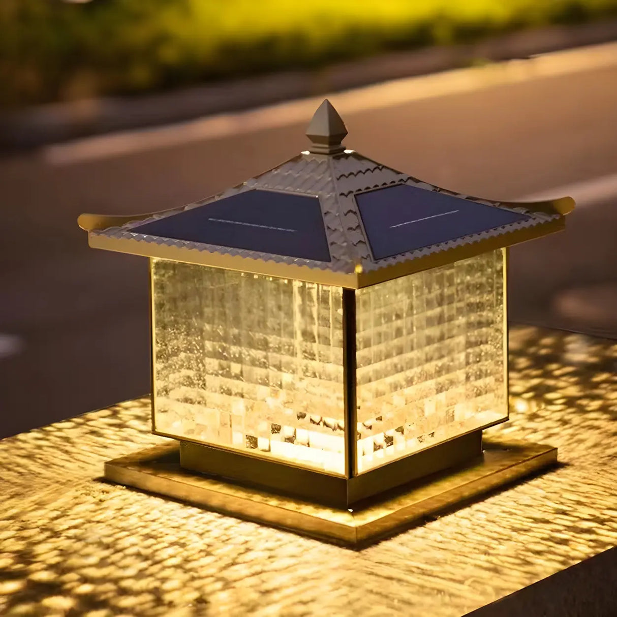 Creative Solar Chinese Pavilion Cube Outdoor Table Lamp Image - 14