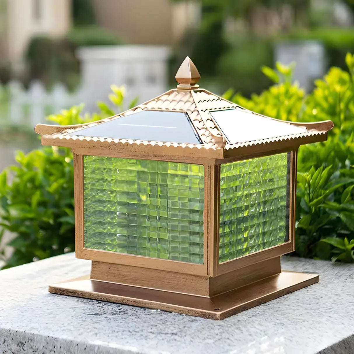 Creative Solar Chinese Pavilion Cube Outdoor Table Lamp Image - 16