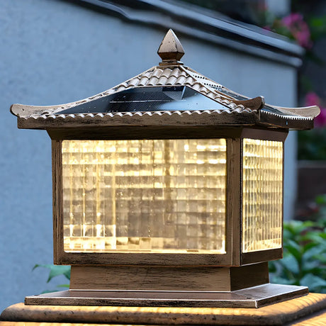 Creative Solar Chinese Pavilion Cube Outdoor Table Lamp Image - 2