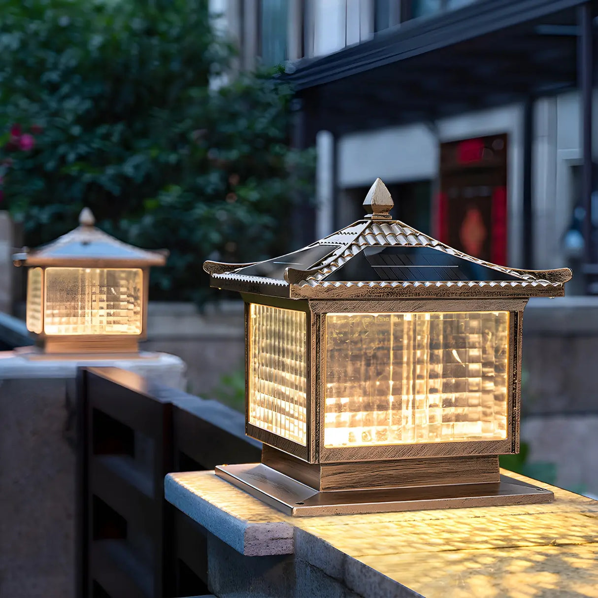 Creative Solar Chinese Pavilion Cube Outdoor Table Lamp Image - 4