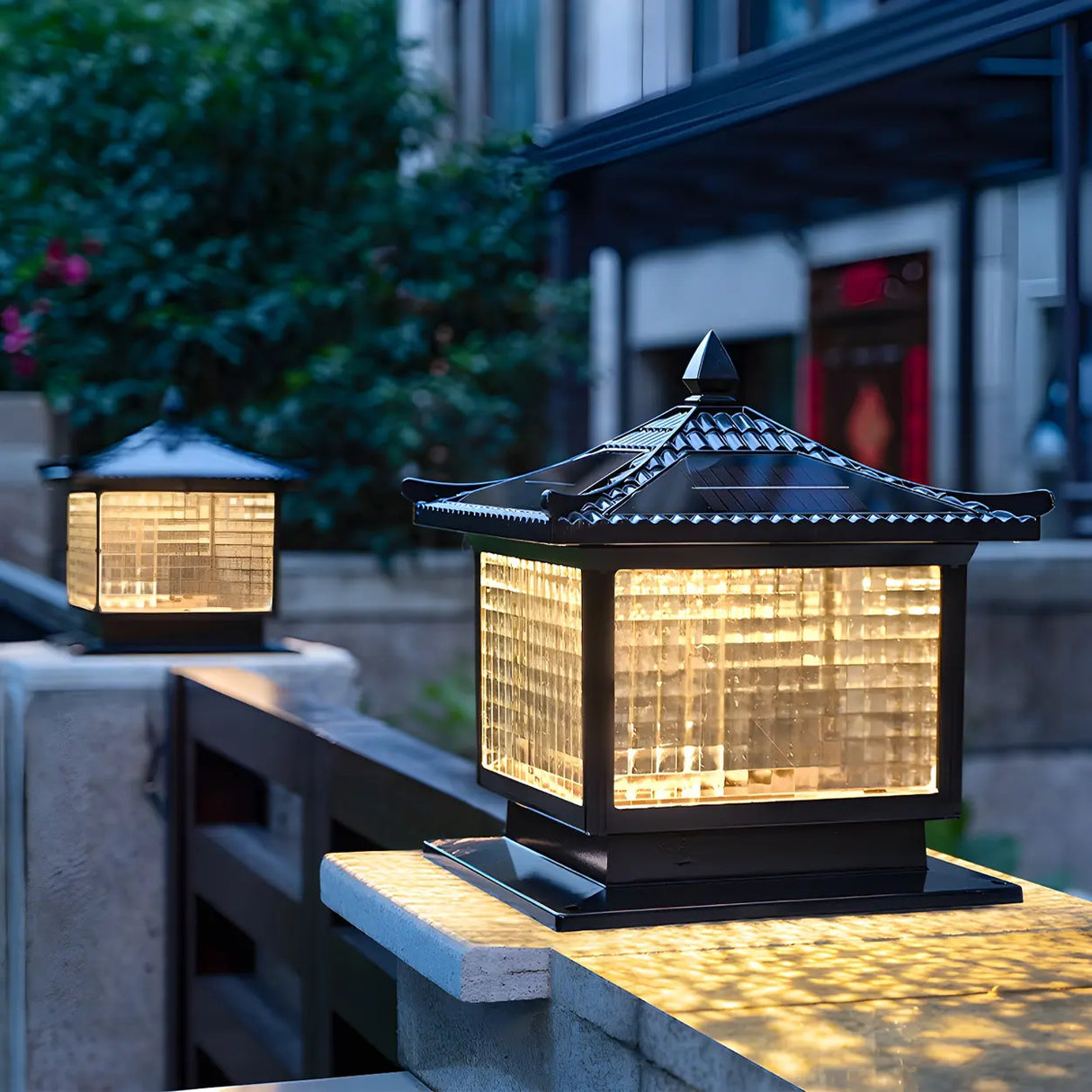 Creative Solar Chinese Pavilion Cube Outdoor Table Lamp Image - 5