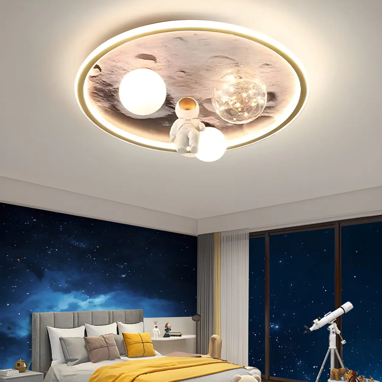 Creative Space Astronaut Round Gold Flush Mount Light Image - 4