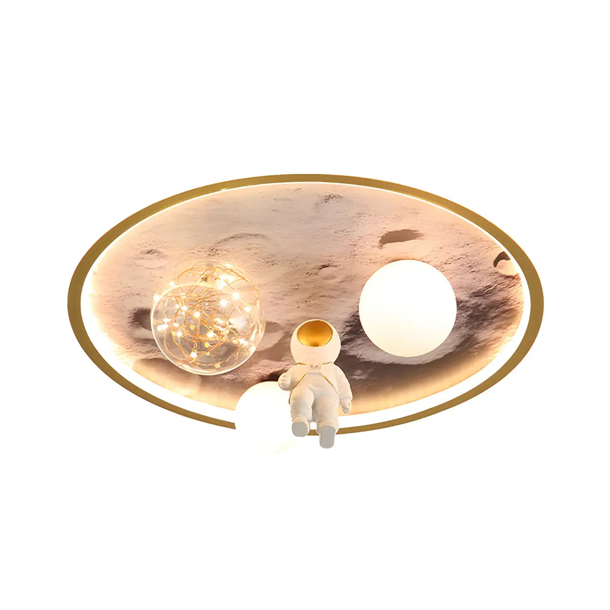 Creative Space Astronaut Round Gold Flush Mount Light Image - 5