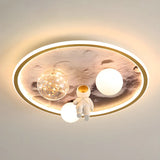 Creative Space Astronaut Round Gold Flush Mount Light Image - 6