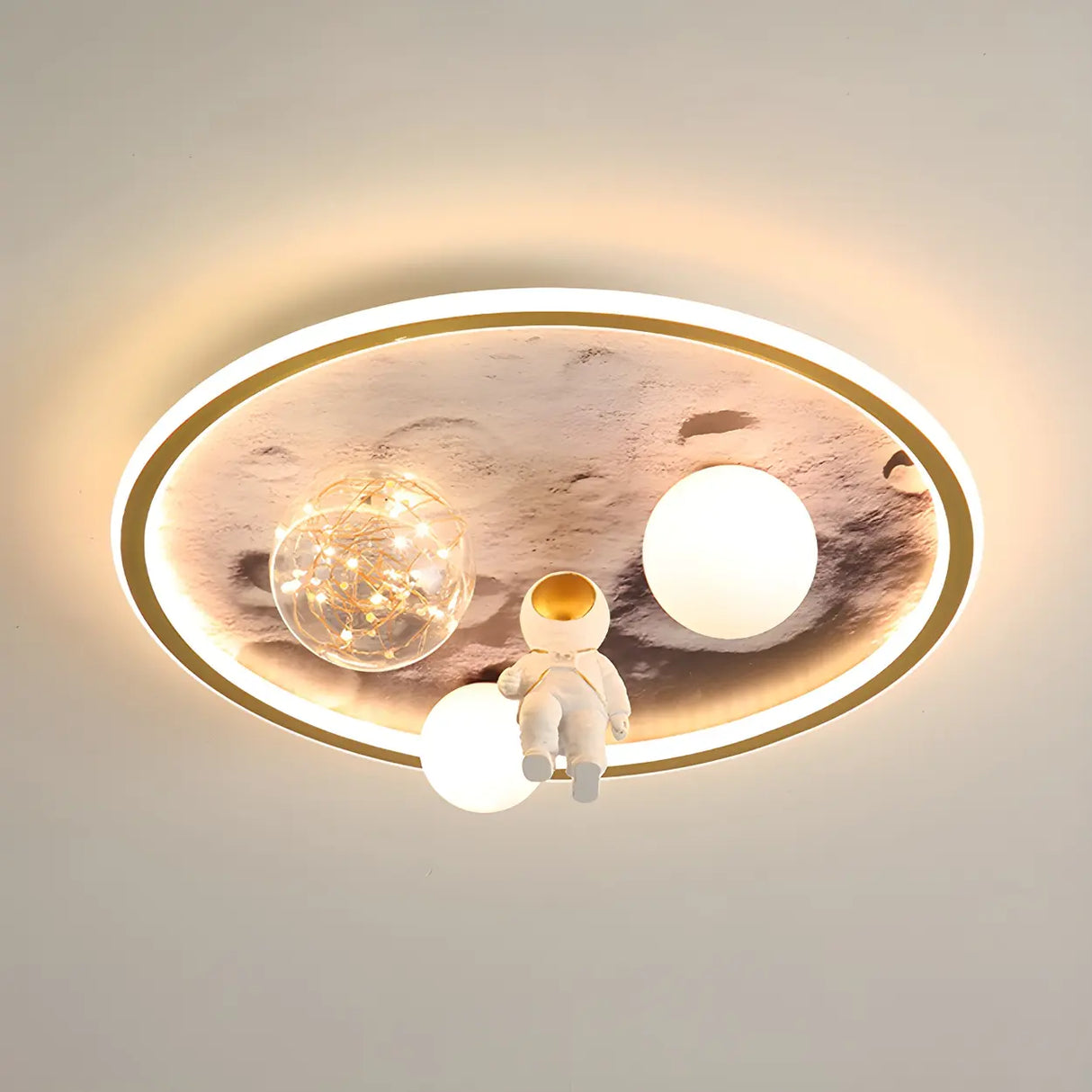 Creative Space Astronaut Round Gold Flush Mount Light Image - 7