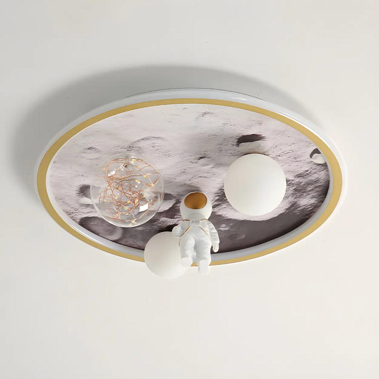 Creative Space Astronaut Round Gold Flush Mount Light Image - 8