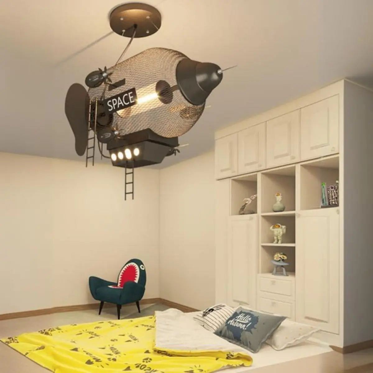 Creative Spaceship Metal Kids Room Black Large Chandelier Image - 4