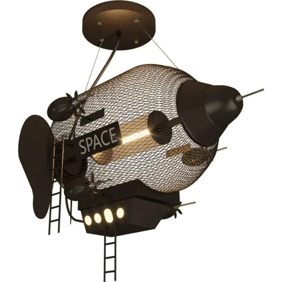 Creative Spaceship Metal Kids Room Black Large Chandelier Image - 5