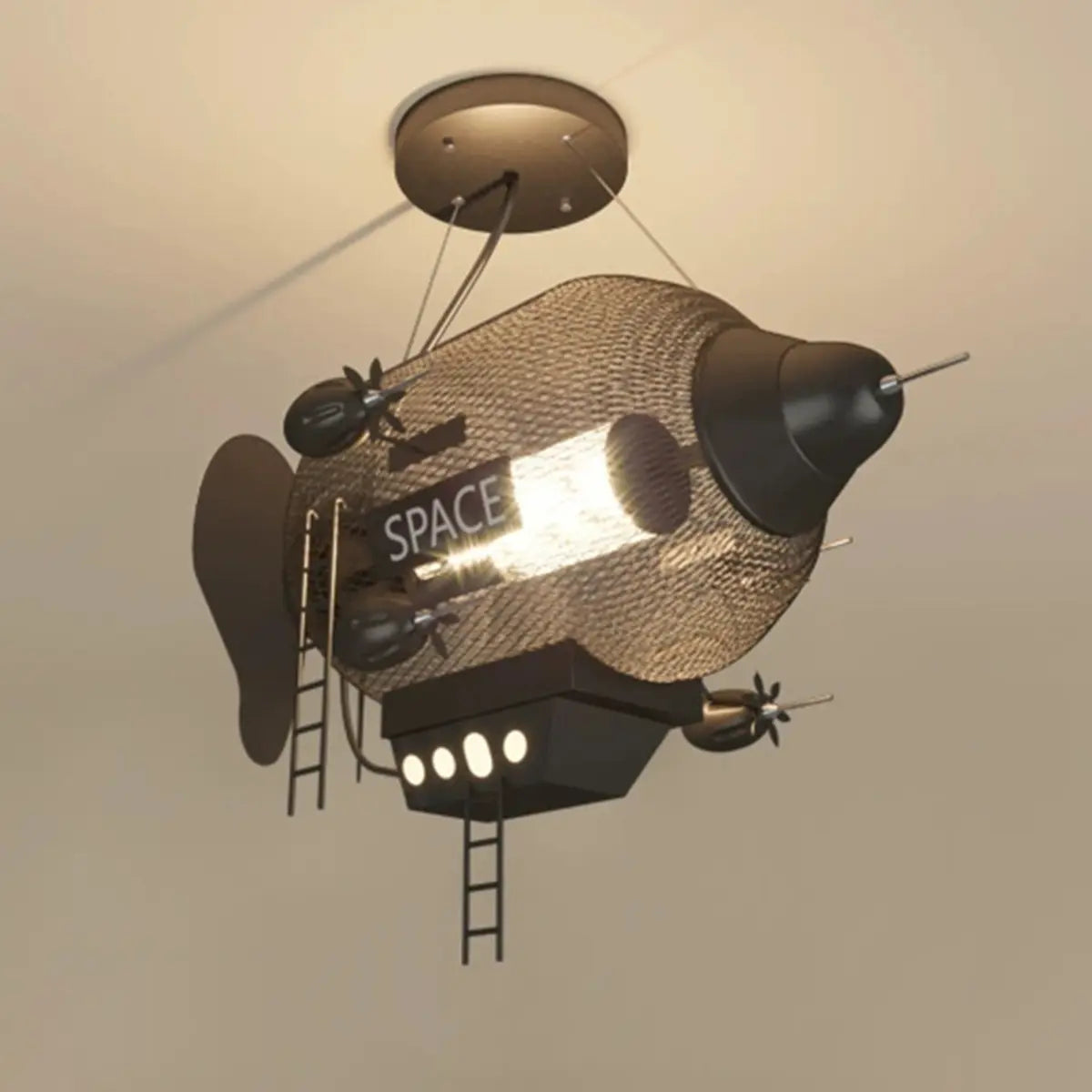 Creative Spaceship Metal Kids Room Black Large Chandelier Image - 6