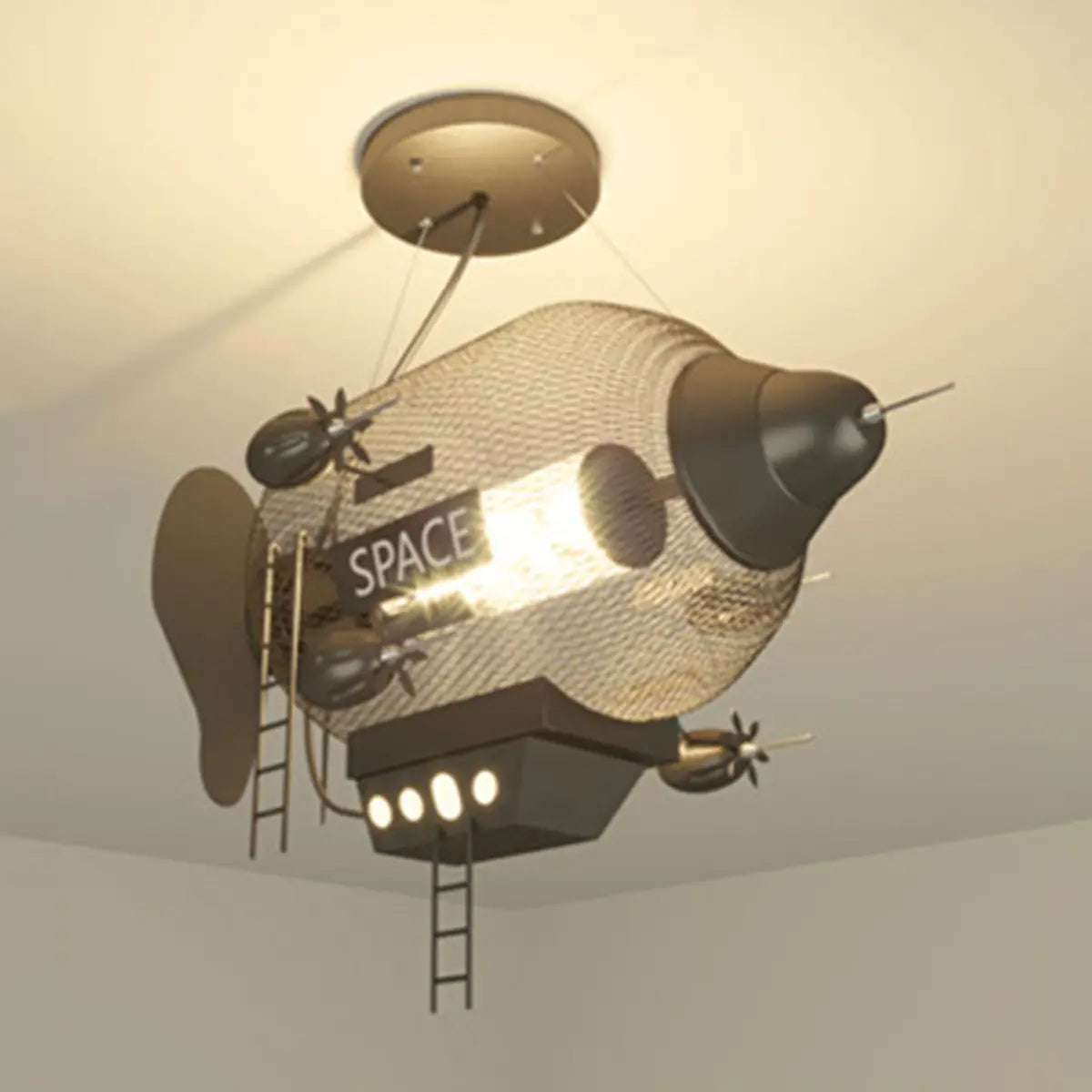 Creative Spaceship Metal Kids Room Black Large Chandelier Image - 7