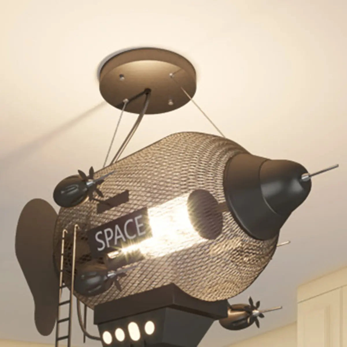 Creative Spaceship Metal Kids Room Black Large Chandelier Image - 9