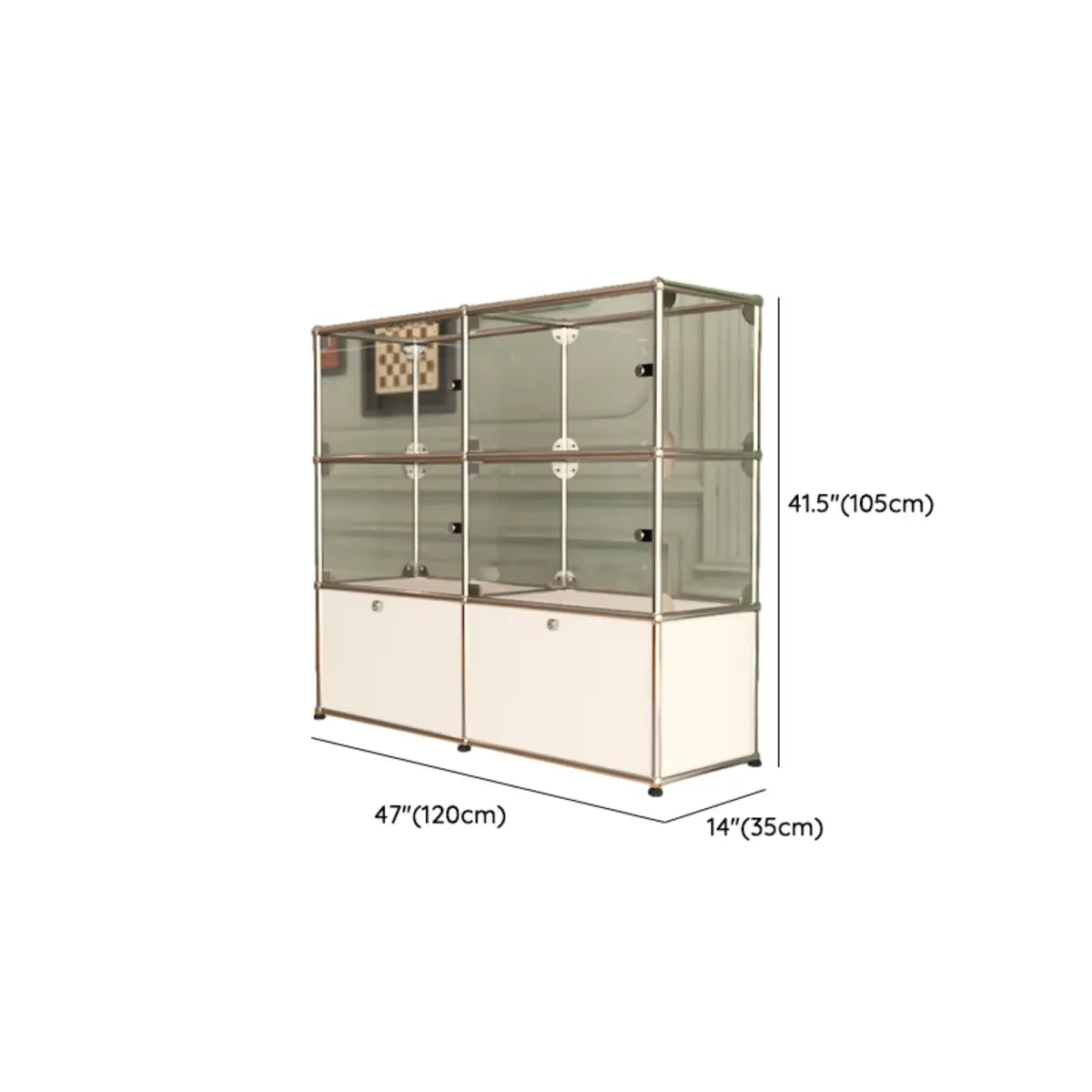 Creative Stainless Steel White Glass Display Cabinet Image - 48