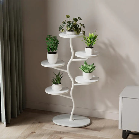 Creative Stone Tree Round Tray Floor Plant Stand White Image - 1