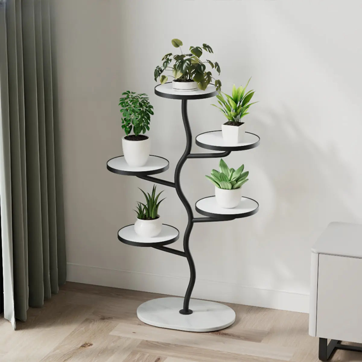 Creative Stone Tree Round Tray Floor Plant Stand White Image - 3