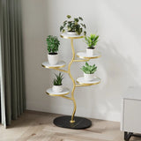 Creative Stone Tree Round Tray Floor Plant Stand White Image - 4