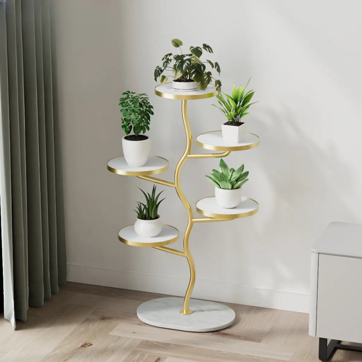 Creative Stone Tree Round Tray Floor Plant Stand White Image - 5