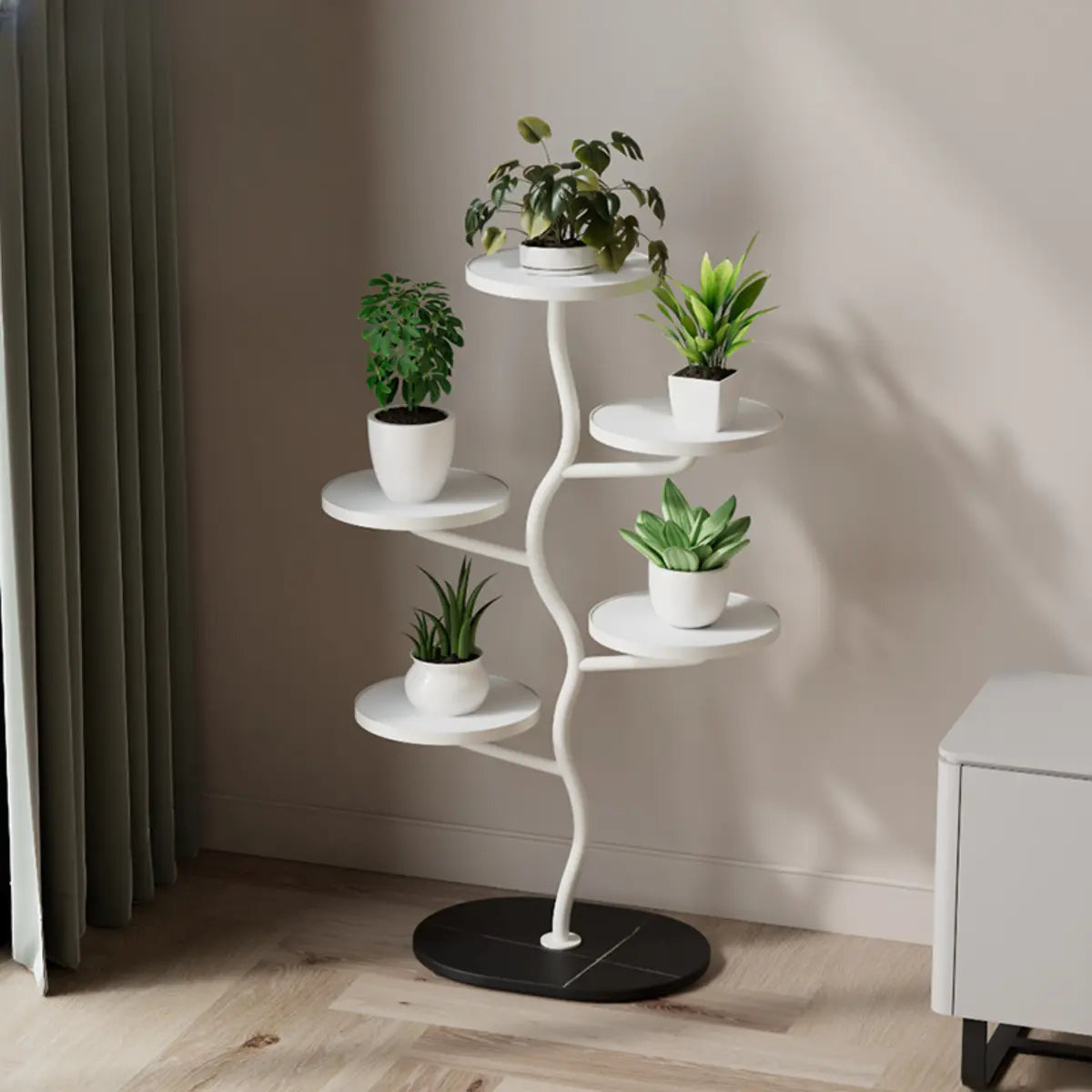 Creative Stone Tree Round Tray Floor Plant Stand White Image - 6