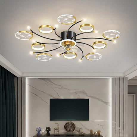 Creative Sunburst Circle Decor Flush Ceiling Fan Light Image - 1