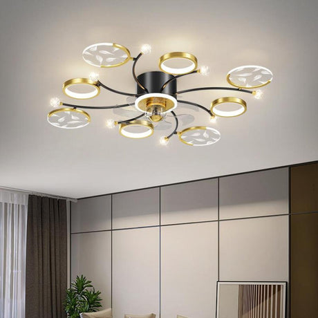 Creative Sunburst Circle Decor Flush Ceiling Fan Light Image - 2