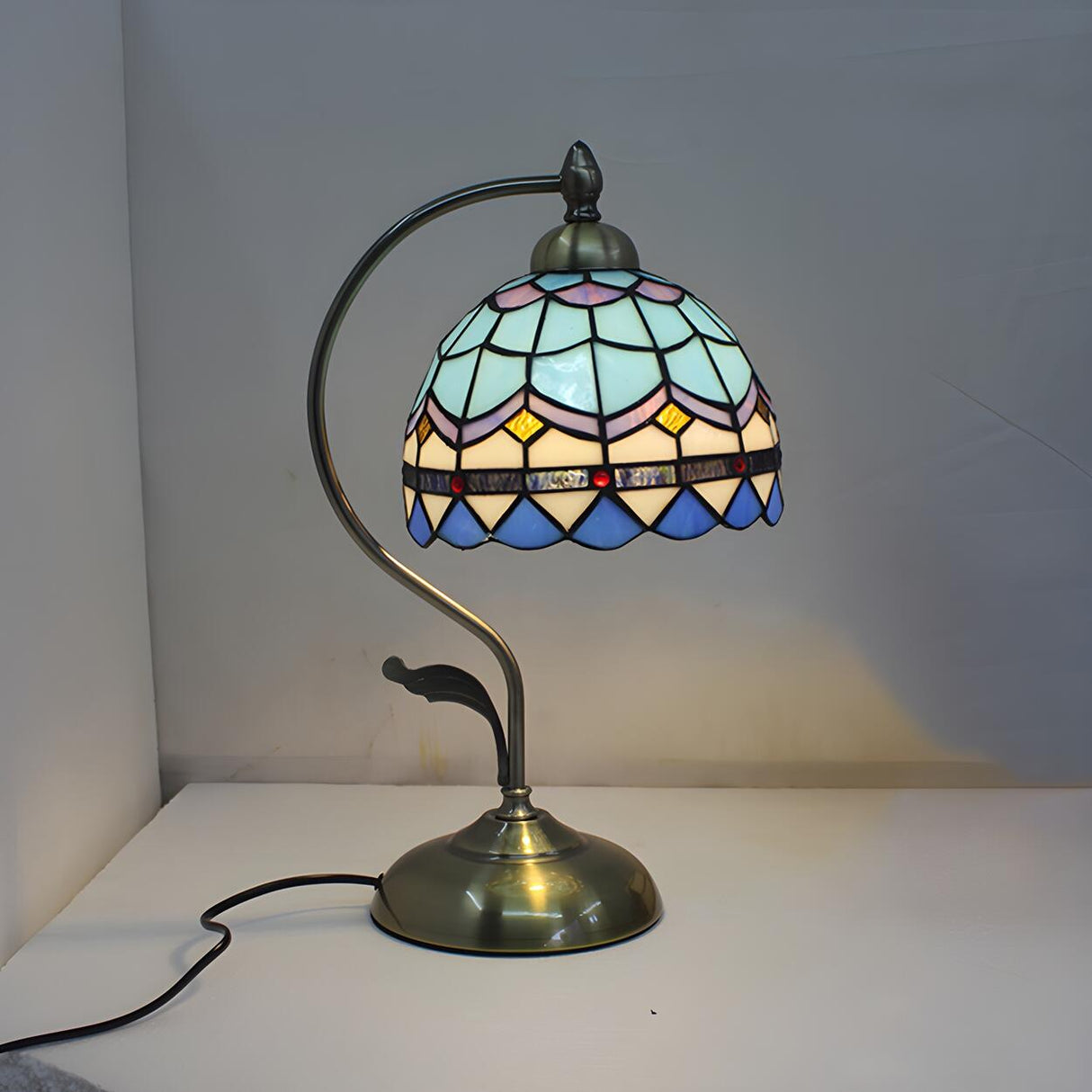 Creative Tiffany Cherry Ball Curved Arm Table Lamp Image - 16