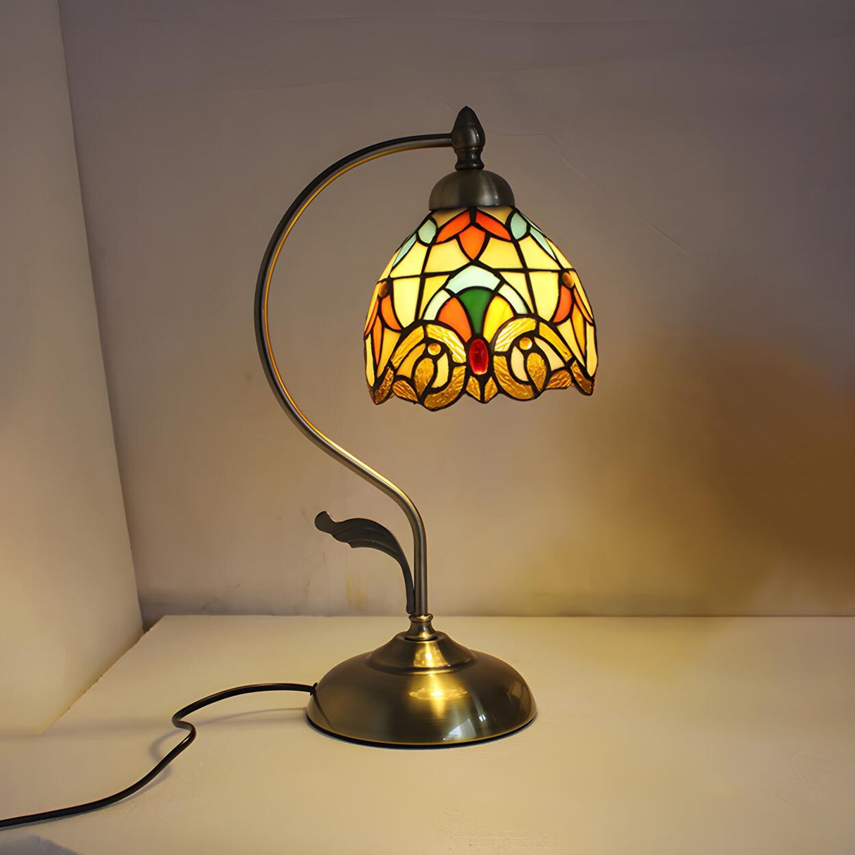 Creative Tiffany Cherry Ball Curved Arm Table Lamp Image - 6