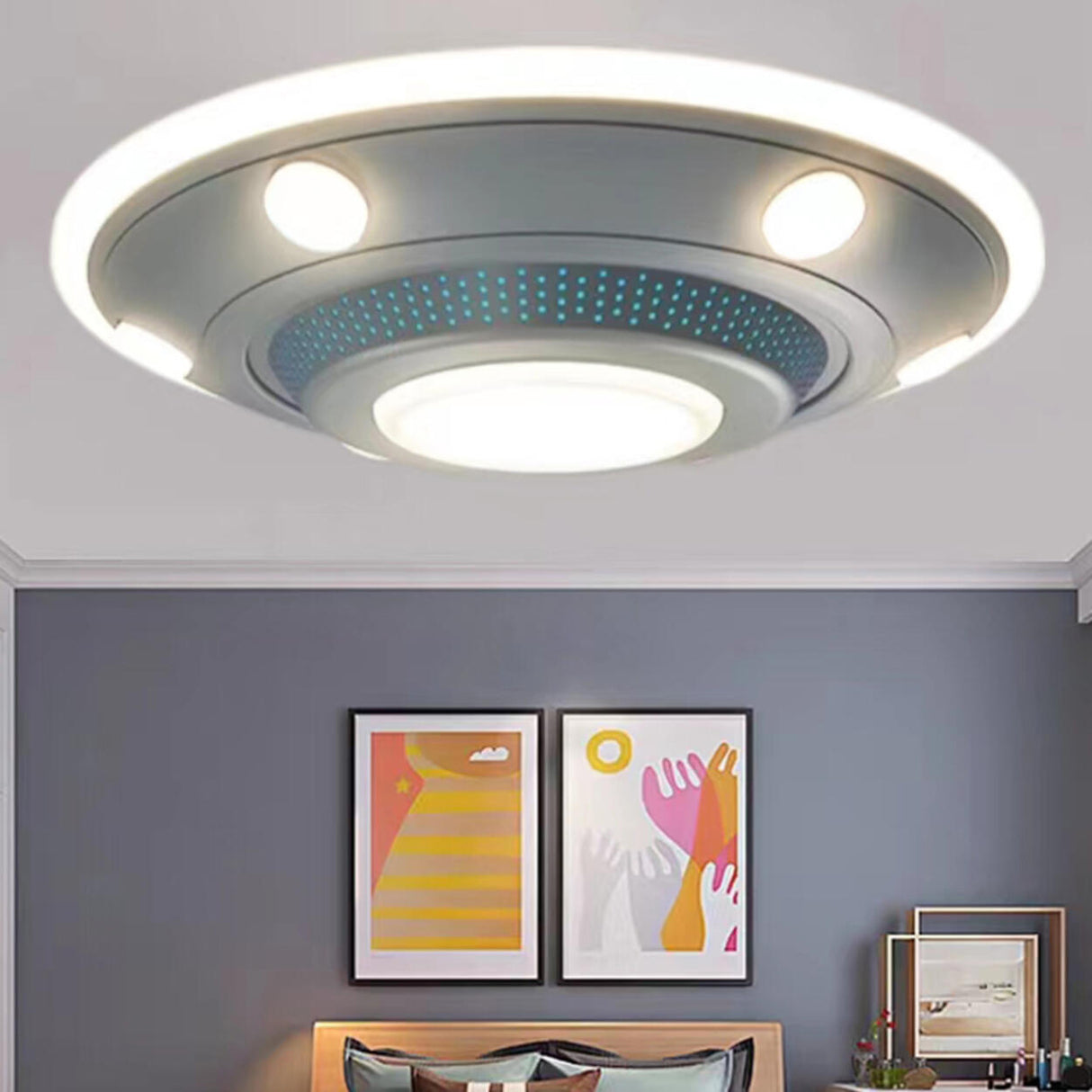 Creative UFO-Shaped Dimmable LED Flush Mount Light Image - 4