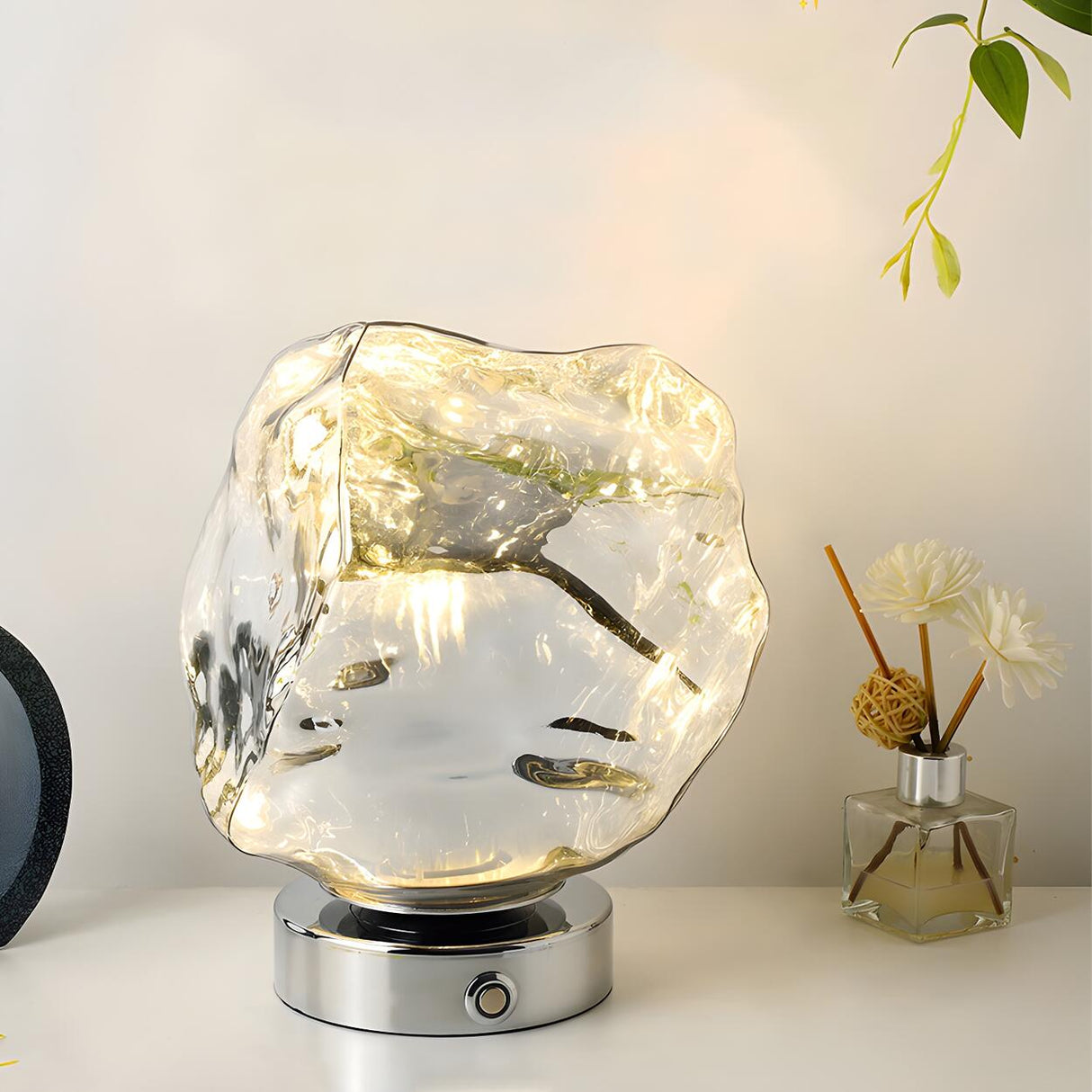 Creative Unique Rock Glass Shade Metal Base Table Lamp Image - 1