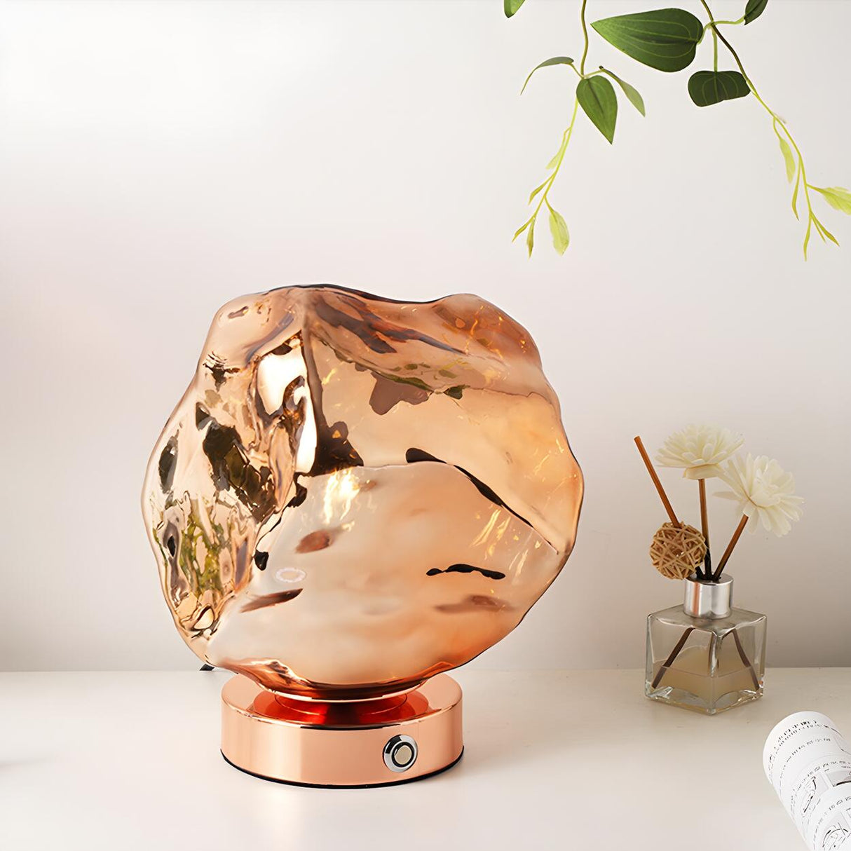 Creative Unique Rock Glass Shade Metal Base Table Lamp Image - 5