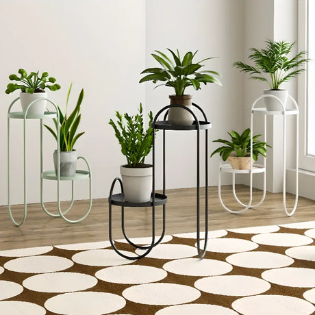 Creative Wavy 2 Tiers Round Metal Floor Plant Stand Image - 1